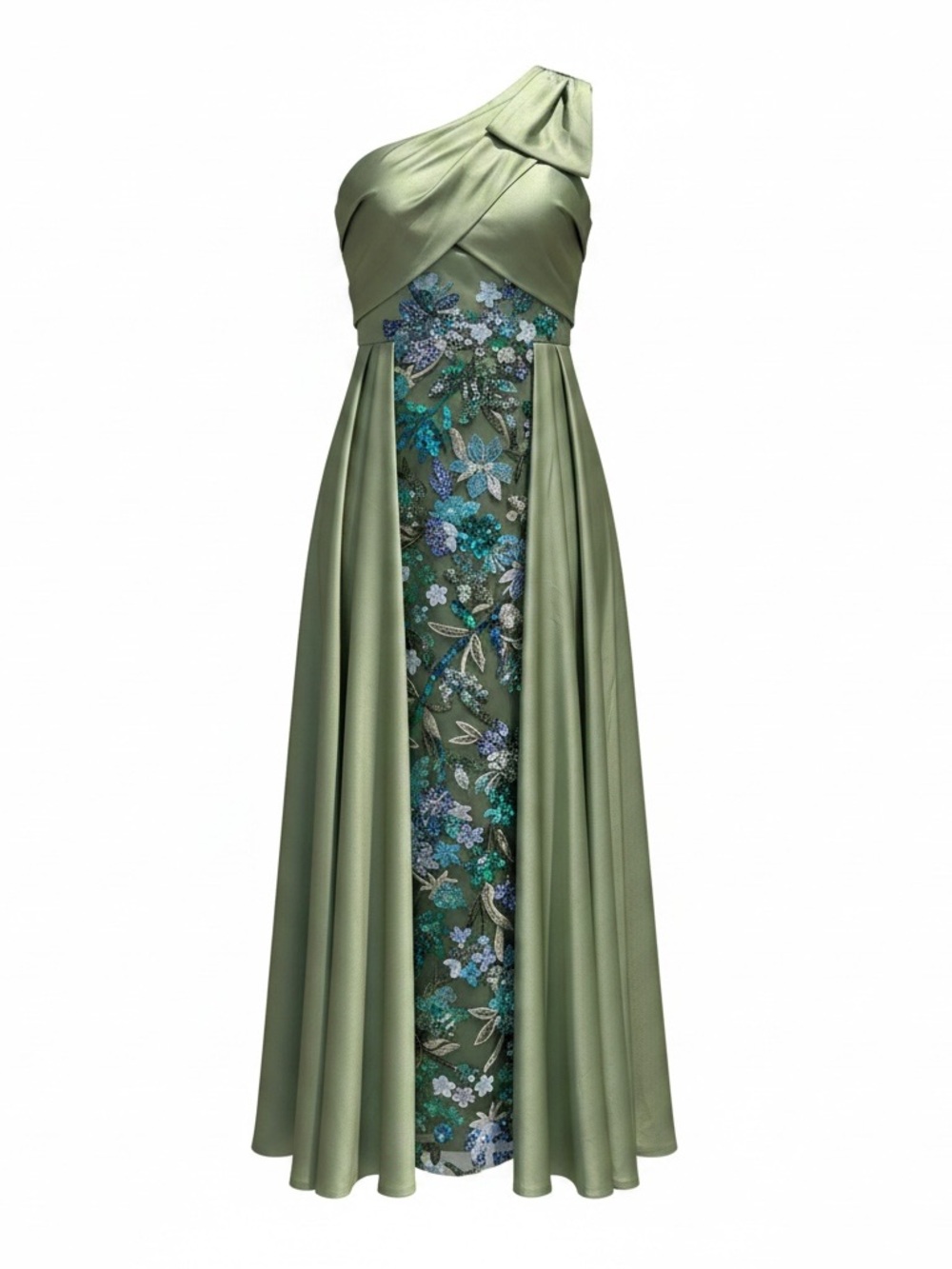 NWT Elegant 1 Shoulder Olive Green Evening Gown Floral Embellished by Conture